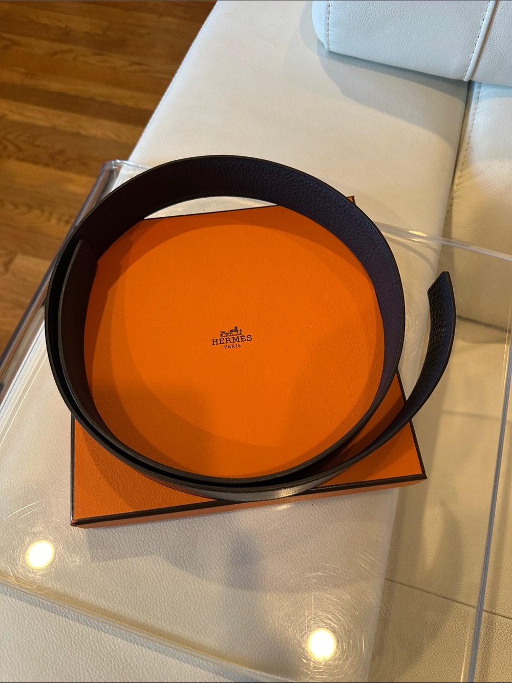 Hermes Black Reversible Leather Belt Strap